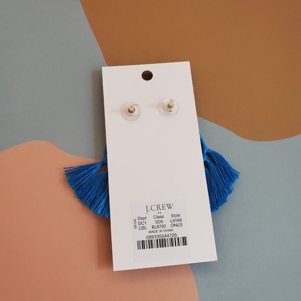 J Crew Cabana Blue Tassel Beaded Fan Bohemian - Picture 2 of 2